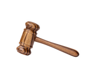 Wooden gavel isolated on transparency background symbolizing justice law authority and decision making often used in courtrooms or auctions with polished finish and classic design