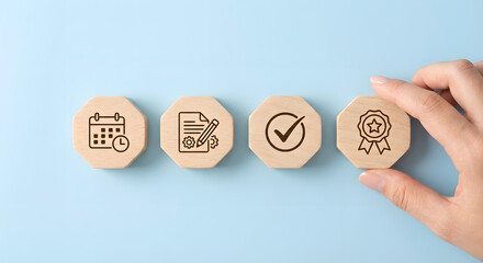 wooden blocks with business icons