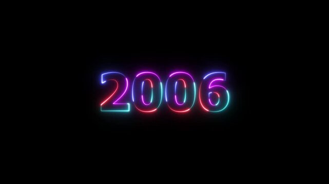 2006 neon line text. Abstract 2006 neon text animation, Glowing neon number text background. Four color Glowing neon line number text background 4k video animation, happy new year 2006 animated