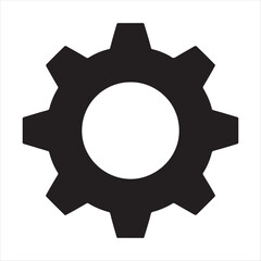 Simple black and white illustration of a gear or cogwheel symbol