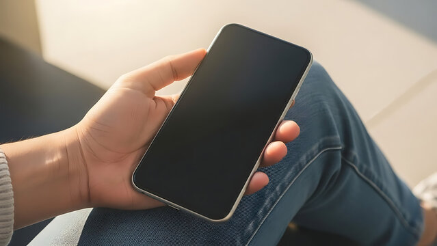 A professional person holding a digital smartphone displays a blank screen for mobile business communication and internet connection on a smart device - Powered by Adobe