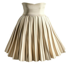 A beautiful cream-colored pleated evening dress on a black background