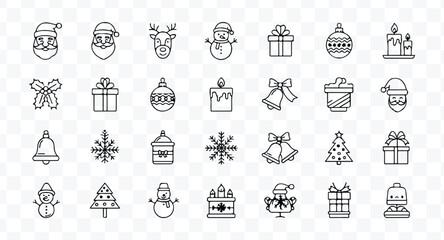 Santa Sack Icons. Festive Santa Sack. Line outline icon set of Festive Santa Sack: gift bag, wrapped gifts,