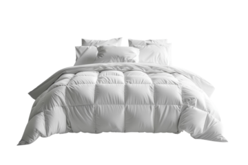 A neatly made bed with white linens against a black background