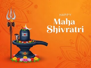 Happy maha shivratri greeting with lord shiva idol