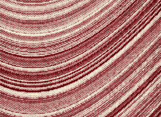 Red halftone ripple arcs with diagonal stripe texture