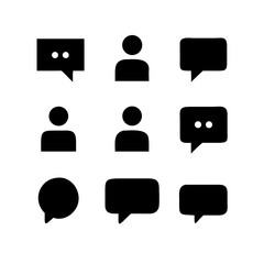 Collection of black chat bubbles and user icons on a white background