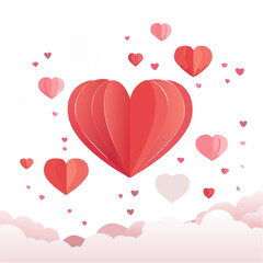 Romantic Valentine background with floating heart elements in flat vector style. Ideal for banners, posters, social media, greeting cards, and seasonal love-themed designs.