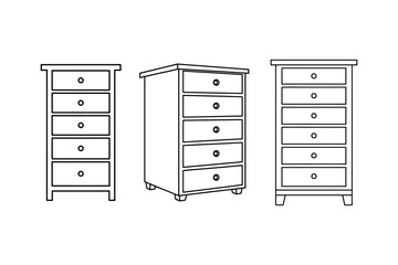 Set of tallboy chest of drawers line art vector illustration