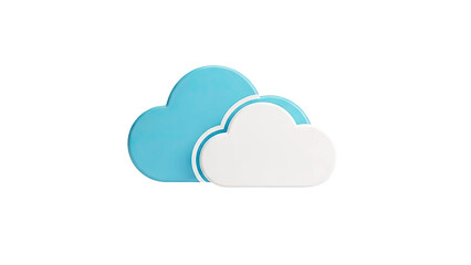 3D Two stylized clouds, one blue and one white, overlapping on transparent background