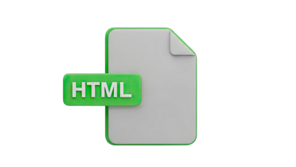 3D HTML File Icon with Green Label on transparent background
