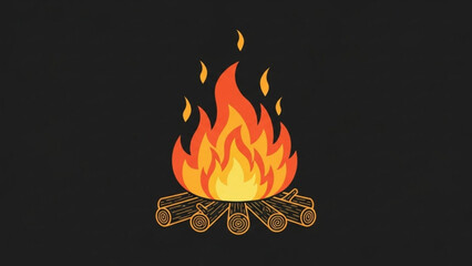 Campfire Flames: A vivid depiction of a campfire, with animated flames dancing atop a pile of firewood, set against a dark backdrop. Capturing warmth, light, and the spirit of outdoor adventures.