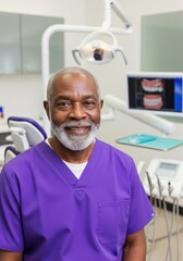 Elderly Afro-American male dentist in a dental clinic