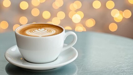 A beautifully crafted cup of latte with artistic foam design.