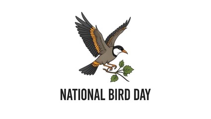 Fototapeta premium A beautifully illustrated kingfisher perched on a branch with text celebrating national bird day