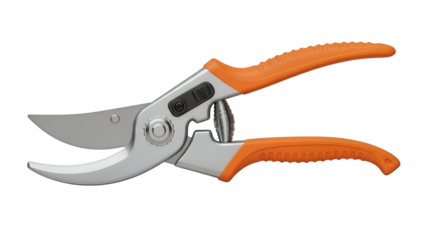 Pruning shears with orange handles isolated on transparent background