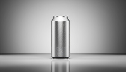 Brushed Aluminum Soda Can on a Reflective Surface with Gradient Background aluminum can