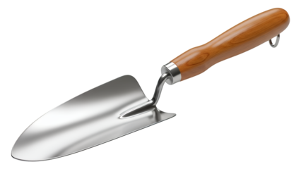 Trowel with wooden handle isolated on transparent background