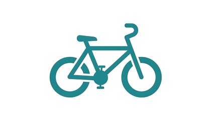 Fototapeta premium A simple teal-colored bicycle icon is presented against a clean white background, representing transportation and eco-friendly travel.