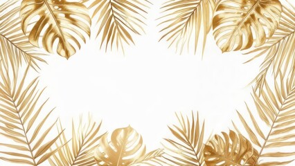 Gold tropical leaves frame