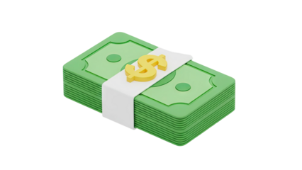 3D Pack of dollar bills with dollar sign on transparent background