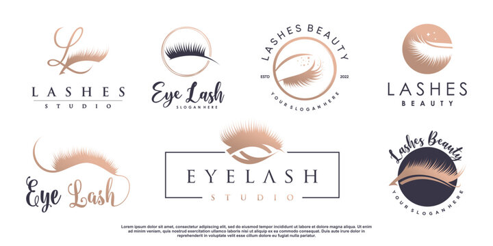 Eyelashes logo collection with creative element concept Premium Vector