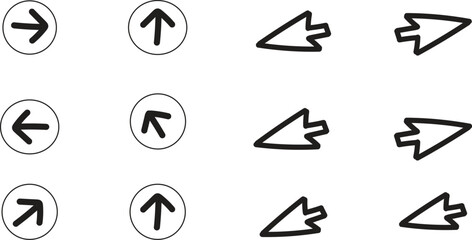 A collection of 12 black and white arrow icons in various styles and directions