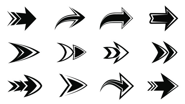 Collection of modern and stylized arrow icons in black and white