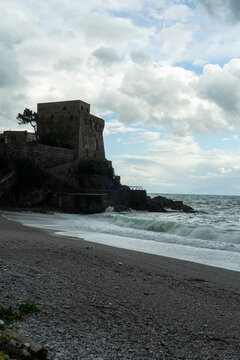 view of a bay and beach of the Erchie village, from Amalfi coast