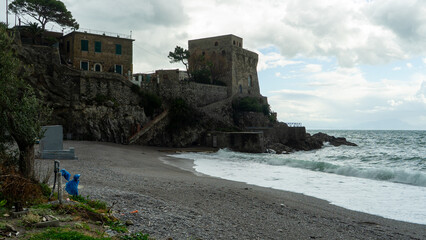 view of a bay and beach of the Erchie village, from Amalfi coast
