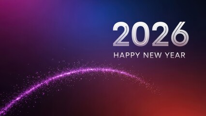Happy new year 2026 with purple sparkles on dark background