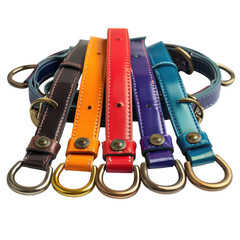 A collection of colorful leather dog collars