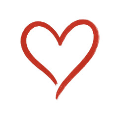 Red hand-drawn heart outline, isolated on white background