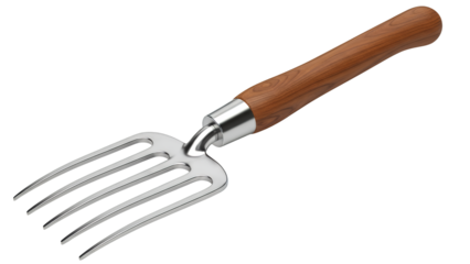 Garden fork with wooden handle isolated on transparent background