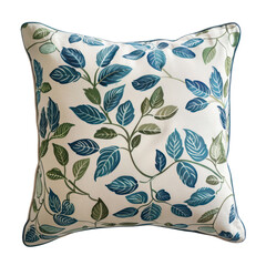 A decorative throw pillow with a leaf pattern