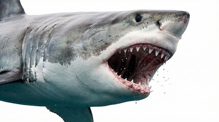 A great white shark with jaws open isolated on a white background