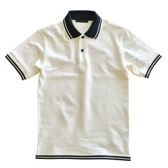 A white polo shirt with black trim on a black background