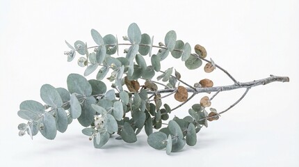 A silver leaf eucalyptus branch isolated on a white background