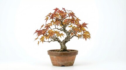 A small bonsai tree in a pot isolated on a white background