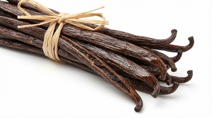 Fresh vanilla beans bundle isolated on a white background