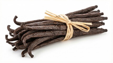 Fresh vanilla beans bundle isolated on a white background