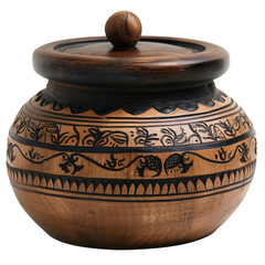 A beautifully crafted wooden container with intricate designs