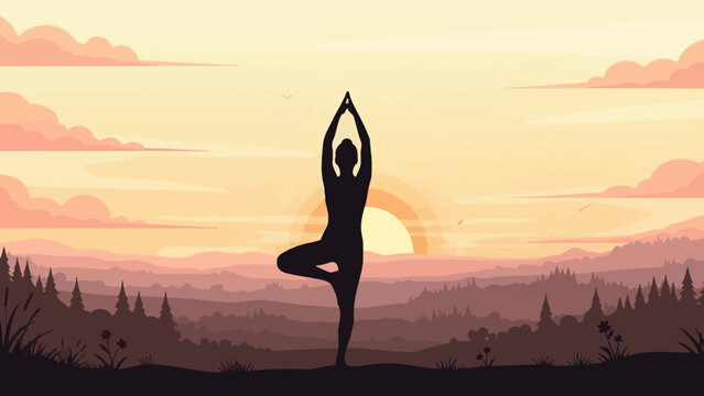 Woman Practicing Yoga in Tree Pose. - Powered by Adobe
