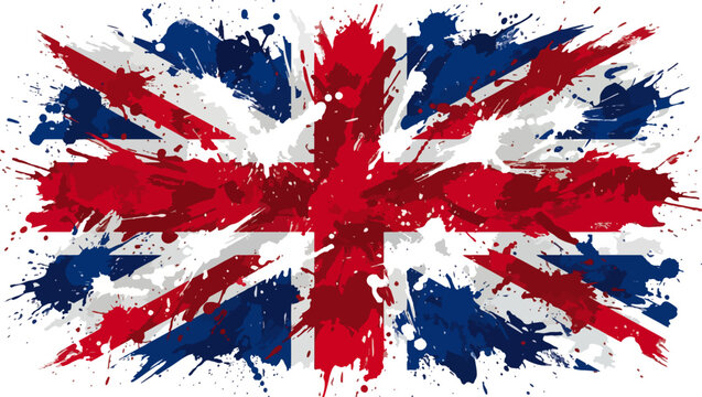 Modern Union Jack Flag with Paint Splash Effect, Abstract British Art Illustration, union jack illustration, united kingdom flag art, modern british flag design, abstract union jack, paint splash flag