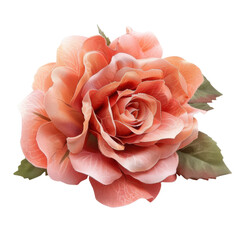 A beautiful pink rose with green leaves on a black background