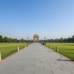 Pathway to a distant archway in a park