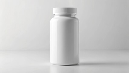 White mockup vitamin bottle tall size, empty front label, clean commercial appearance.