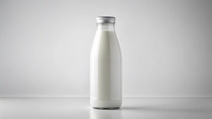 White mockup beverage bottle, smooth plastic body, blank wrap label, studio lighting.