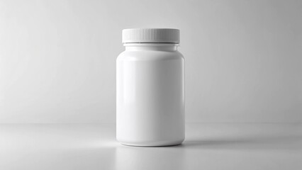 White mockup medical bottle with screw cap, blank label area, clean clinical presentation.