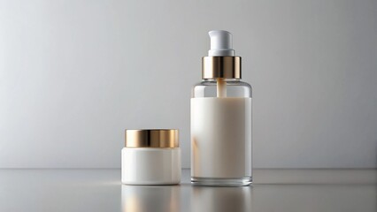 White mockup skincare bottle glass matte finish, empty label area, modern luxury appearance.